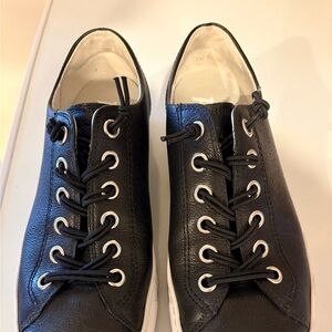 Paul Green Black Leather Sneakers with White Trim